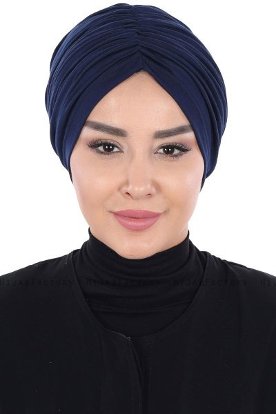 Jill - Navy Blau Baumwolle Turban - Ayse Turban