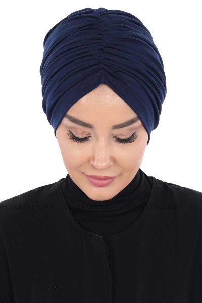 Jill - Navy Blau Baumwolle Turban - Ayse Turban
