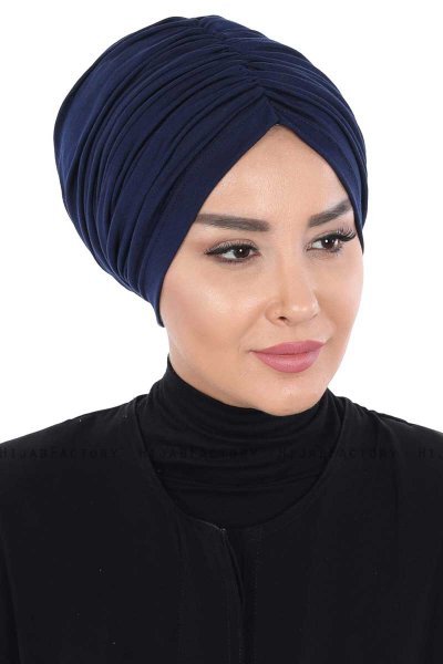 Jill - Navy Blau Baumwolle Turban - Ayse Turban