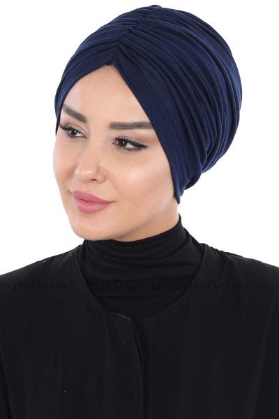 Jill - Navy Blau Baumwolle Turban - Ayse Turban