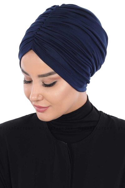 Jill - Navy Blau Baumwolle Turban - Ayse Turban