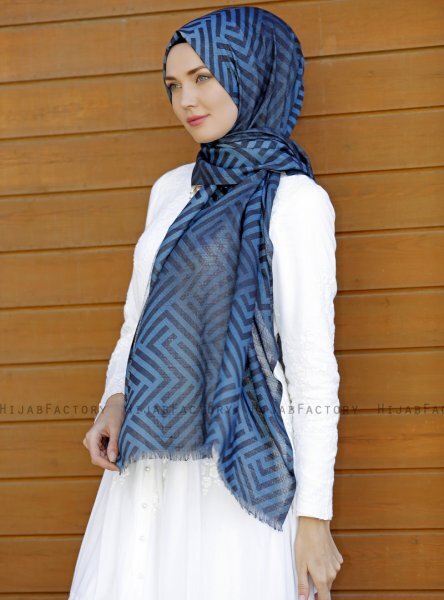 Dounia - Navy Blau Gemustertes Hijab
