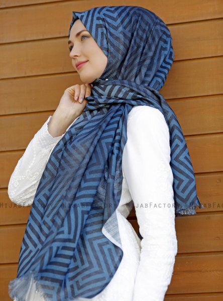 Dounia - Navy Blau Gemustertes Hijab