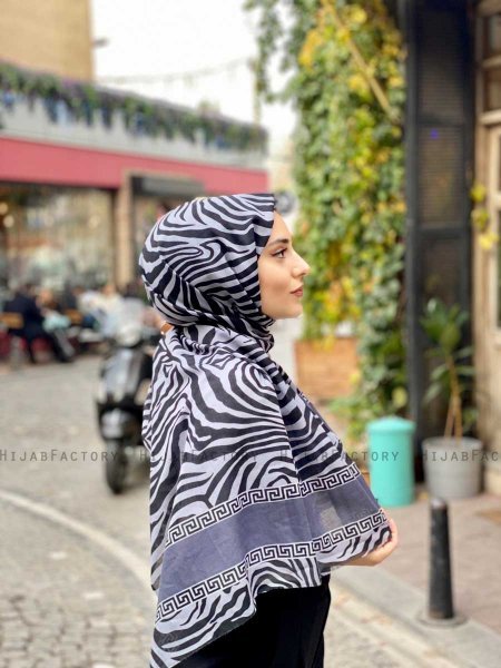 Kadifa - Grau Gemustert Baumwolle Hijab - Mirach