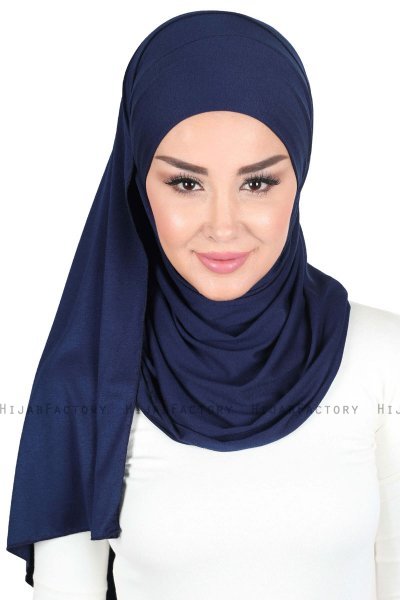 Kaisa - Navy Blau Baumwolle Praktisch Hijab
