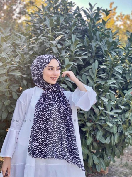 Kalila - Schwarz Gemustert Baumwolle Hijab
