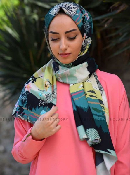 Khawla - Grün & Khaki Gemustert Baumwolle Hijab