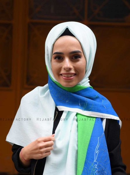 Khawla - Grün Gemustert Baumwolle Hijab