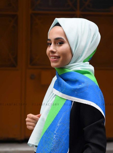 Khawla - Grün Gemustert Baumwolle Hijab