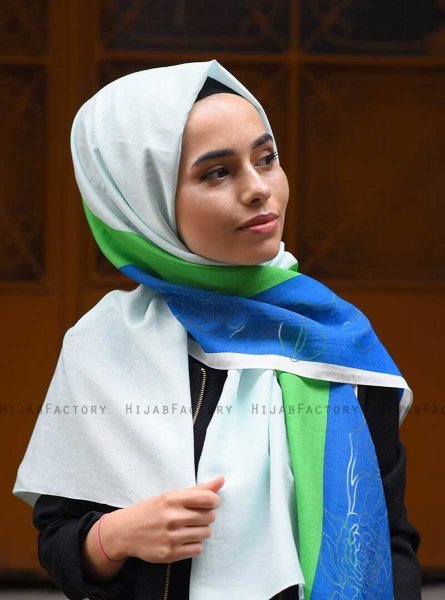 Khawla - Grün Gemustert Baumwolle Hijab