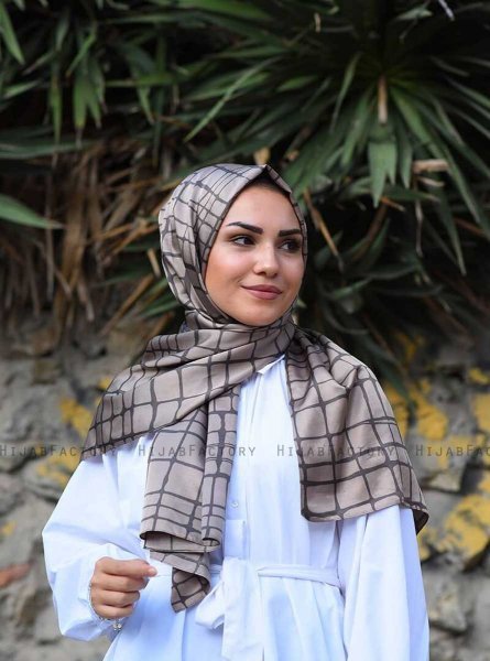 Mahmuna - Taupe Gemustert Satin Hijab