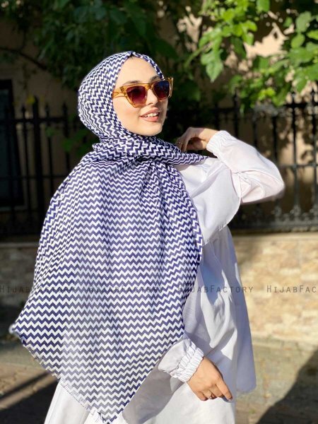 Malala - Navy Blau Gemustert Baumwolle Hijab