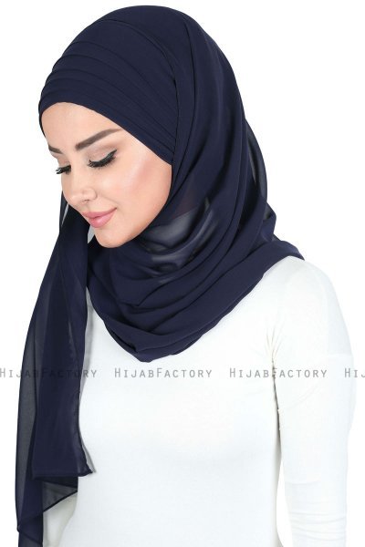 Malin - Navy Blau Praktisch Chiffon Hijab