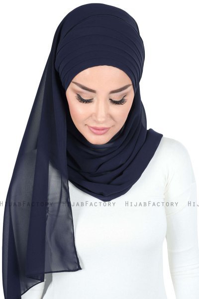 Malin - Navy Blau Praktisch Chiffon Hijab