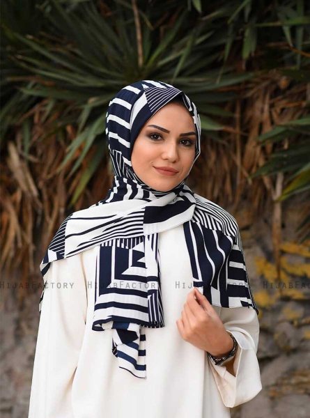 Marwa - Navy Blau Gemustert Crepe Hijab