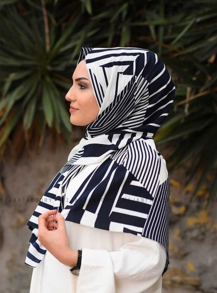 Marwa - Navy Blau Gemustert Crepe Hijab