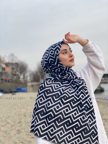 Meher - Schwarz Gemustert Baumwolle Hijab