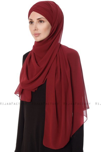 Mehtap - Bordeaux Praktisch Fertig Chiffon Hijab