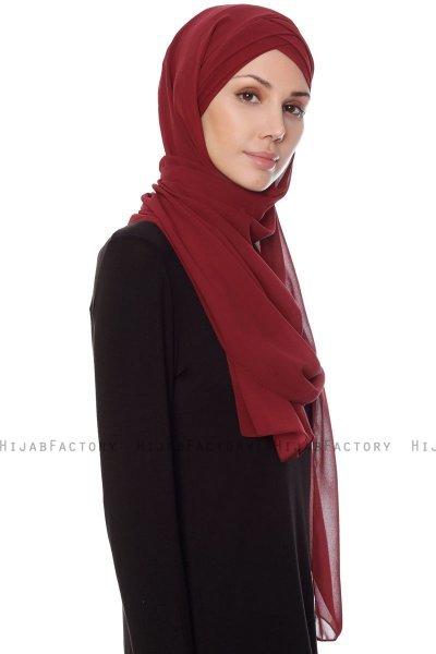 Mehtap - Bordeaux Praktisch Fertig Chiffon Hijab
