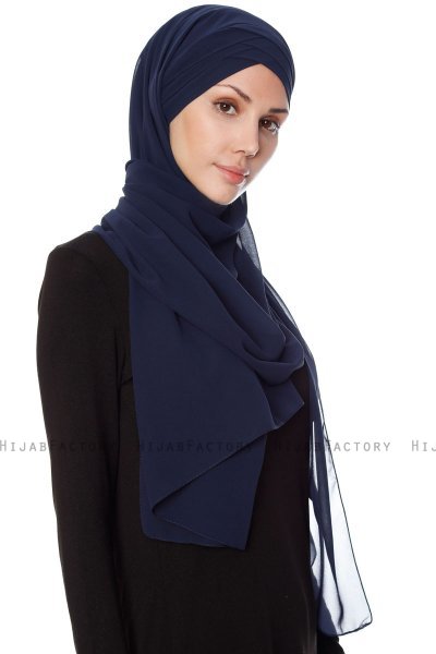Mehtap - Navy Blau Praktisch Fertig Chiffon Hijab