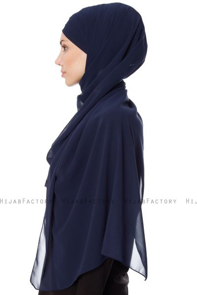 Mehtap - Navy Blau Praktisch Fertig Chiffon Hijab