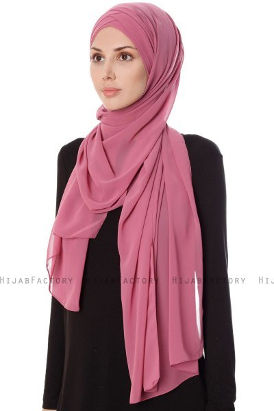 Mehtap - Dunkelrosa Praktisch Fertig Chiffon Hijab