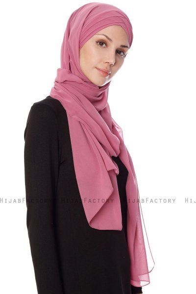 Mehtap - Dunkelrosa Praktisch Fertig Chiffon Hijab