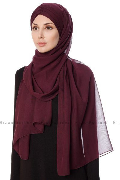 Mehtap - Pflaume Praktisch Fertig Chiffon Hijab