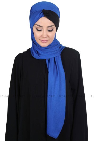 Mikaela - Blau & Schwarz Baumwolle Praktisch Hijab