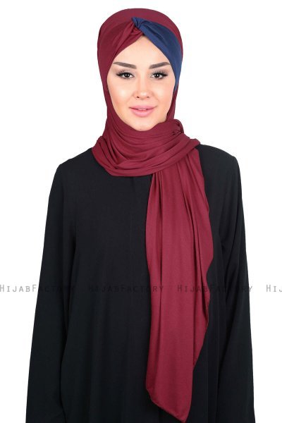 Mikaela - Bordeaux & Navy Blau Baumwolle Praktisch Hijab