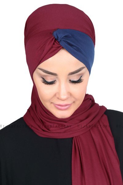 Mikaela - Bordeaux & Navy Blau Baumwolle Praktisch Hijab