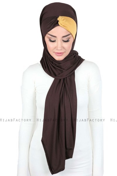 Mikaela - Braun & Senf Baumwolle Praktisch Hijab