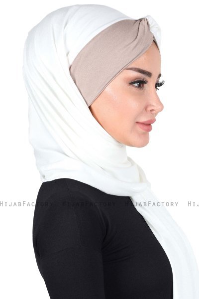 Mikaela - Creme & Taupe Baumwolle Praktisch Hijab