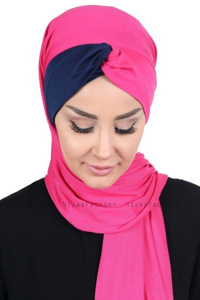 Mikaela - Fuchsie & Navy Blau Baumwolle Praktisch Hijab