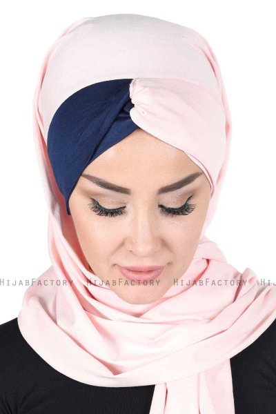 Mikaela - Altrosa & Navy Blau Baumwolle Praktisch Hijab