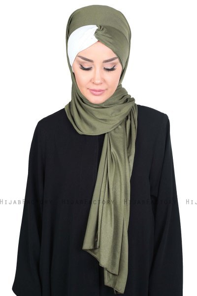 Mikaela - Khaki & Creme Baumwolle Praktisch Hijab