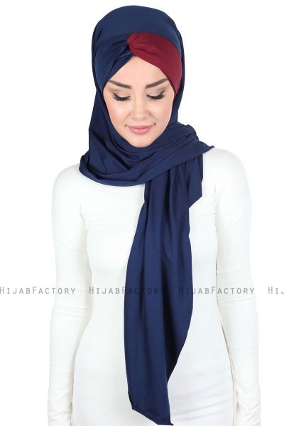 Mikaela - Navy Blau & Bordeaux Baumwolle Praktisch Hijab