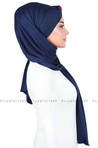 Mikaela - Navy Blau & Bordeaux Baumwolle Praktisch Hijab