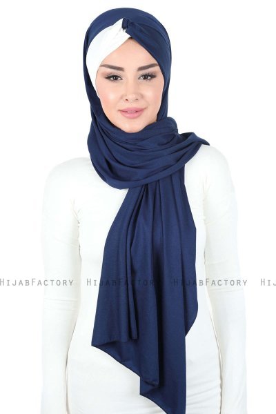 Mikaela - Navy Blau & Creme Baumwolle Praktisch Hijab