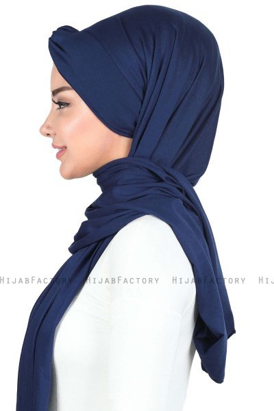 Mikaela - Navy Blau & Creme Baumwolle Praktisch Hijab
