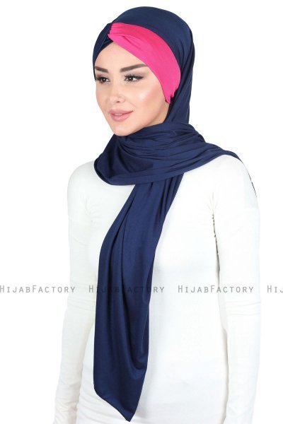 Mikaela - Navy Blau & Fuchsie Baumwolle Praktisch Hijab