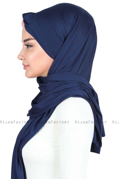 Mikaela - Navy Blau & Altrosa Baumwolle Praktisch Hijab