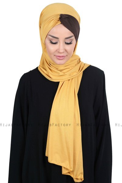 Mikaela - Senf & Braun Baumwolle Praktisch Hijab