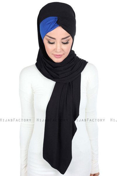 Mikaela - Schwarz & Blau Baumwolle Praktisch Hijab