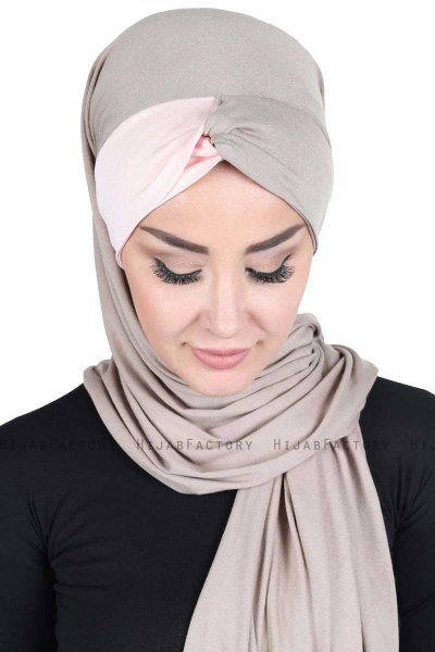Mikaela - Taupe & Altrosa Baumwolle Praktisch Hijab