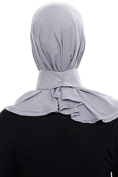 Narin - Hellgrau Praktisch Fertig Crepe Hijab