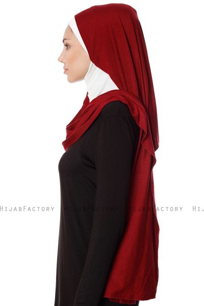 Naz - Bordeaux & Creme Praktisch Fertig Hijab - Ecardin
