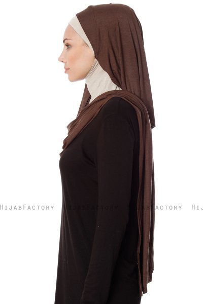 Naz - Braun & Helltaupe Praktisch Fertig Hijab - Ecardin