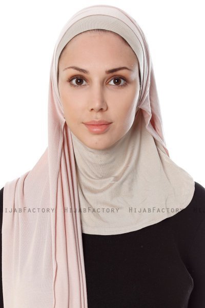 Naz - Altrosa & Helltaupe Praktisch Fertig Hijab - Ecardin