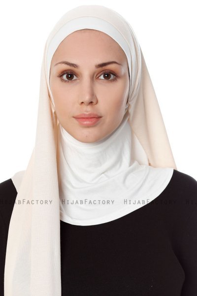 Naz - Leichte Beige & Creme Praktisch Fertig Hijab - Ecardin